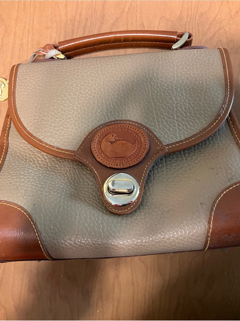 Dooney & Bourke Taupe Leather Top-Handle Satchel with Brown Trim